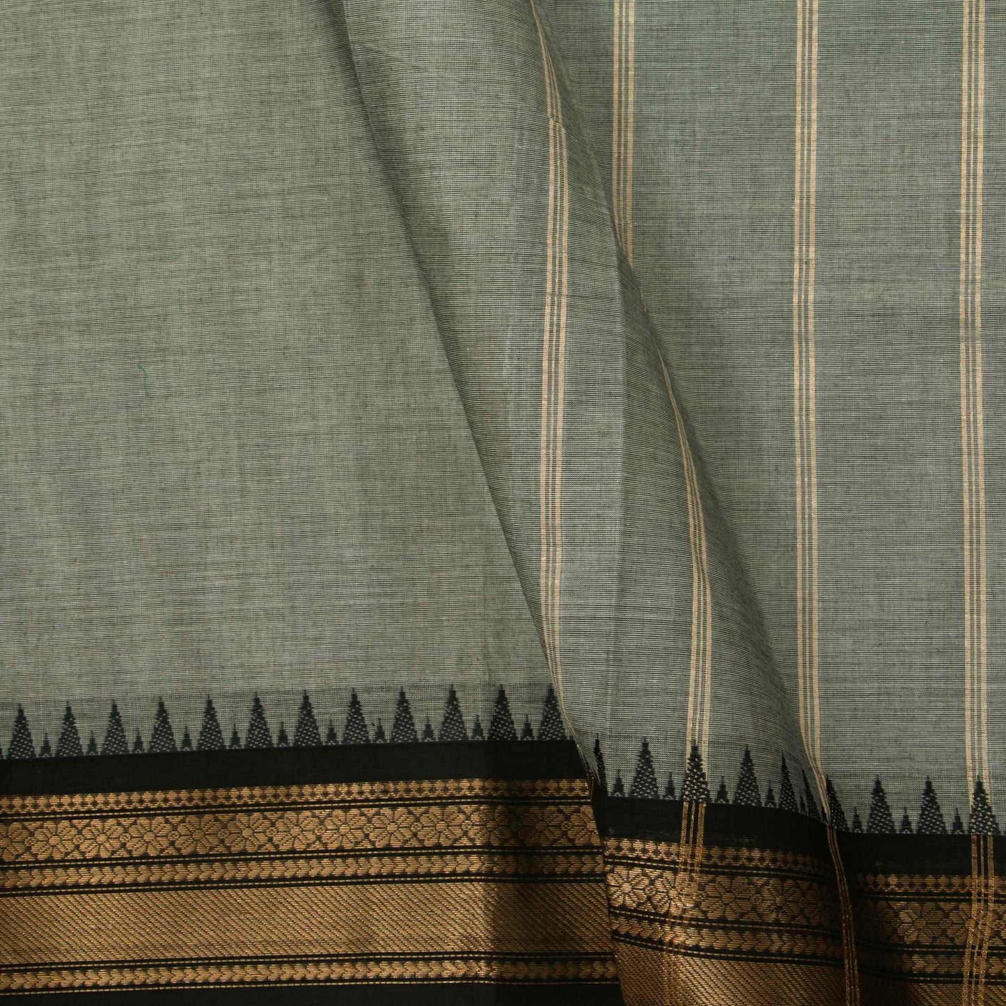 Grey And Black Kanchi Cotton Saree For Office Wear PV MM KC 331