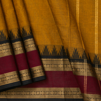 Mustard And Maroon Kanchi Cotton Saree For Festive Wear PV MM KC 370