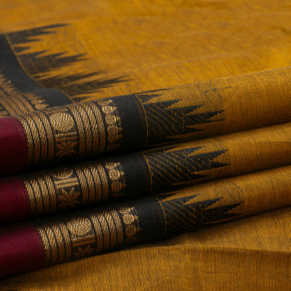 Mustard And Maroon Kanchi Cotton Saree For Festive Wear PV MM KC 370