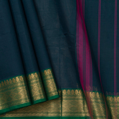 Blue Magenta And Green Kanchi Cotton Saree With Ganga Jamuna Border For Festive Wear