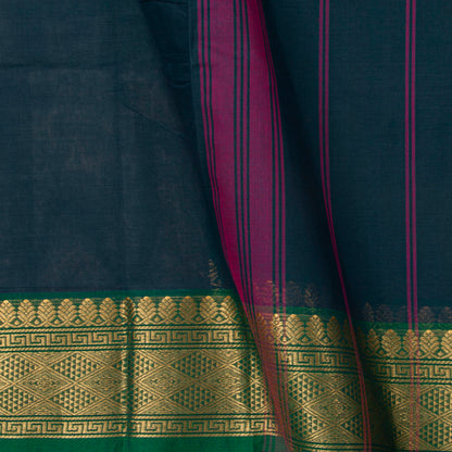 Blue Magenta And Green Kanchi Cotton Saree With Ganga Jamuna Border For Festive Wear