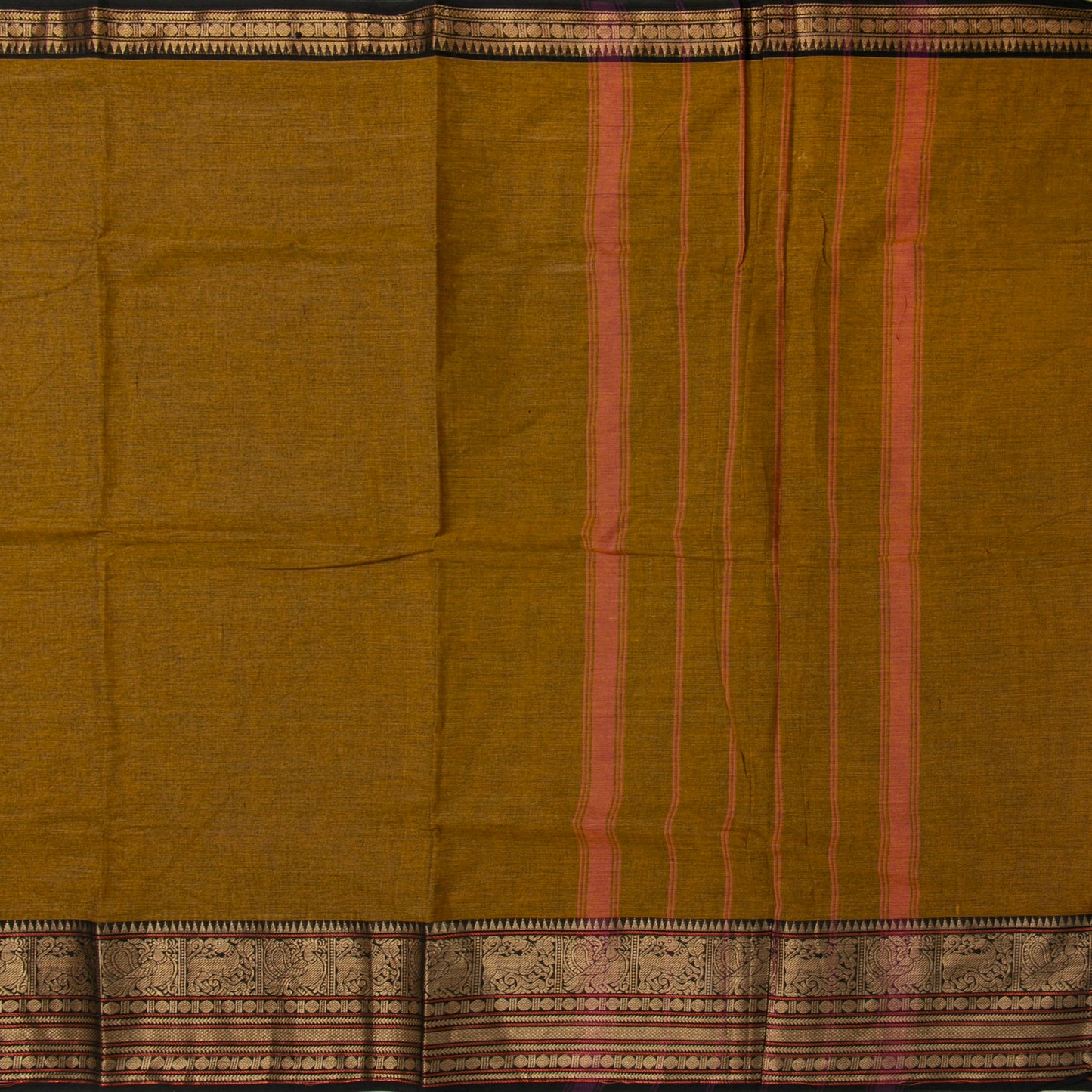 Mustard And Black Kanchi Cotton Saree For Festive Wear PV MM KC 715