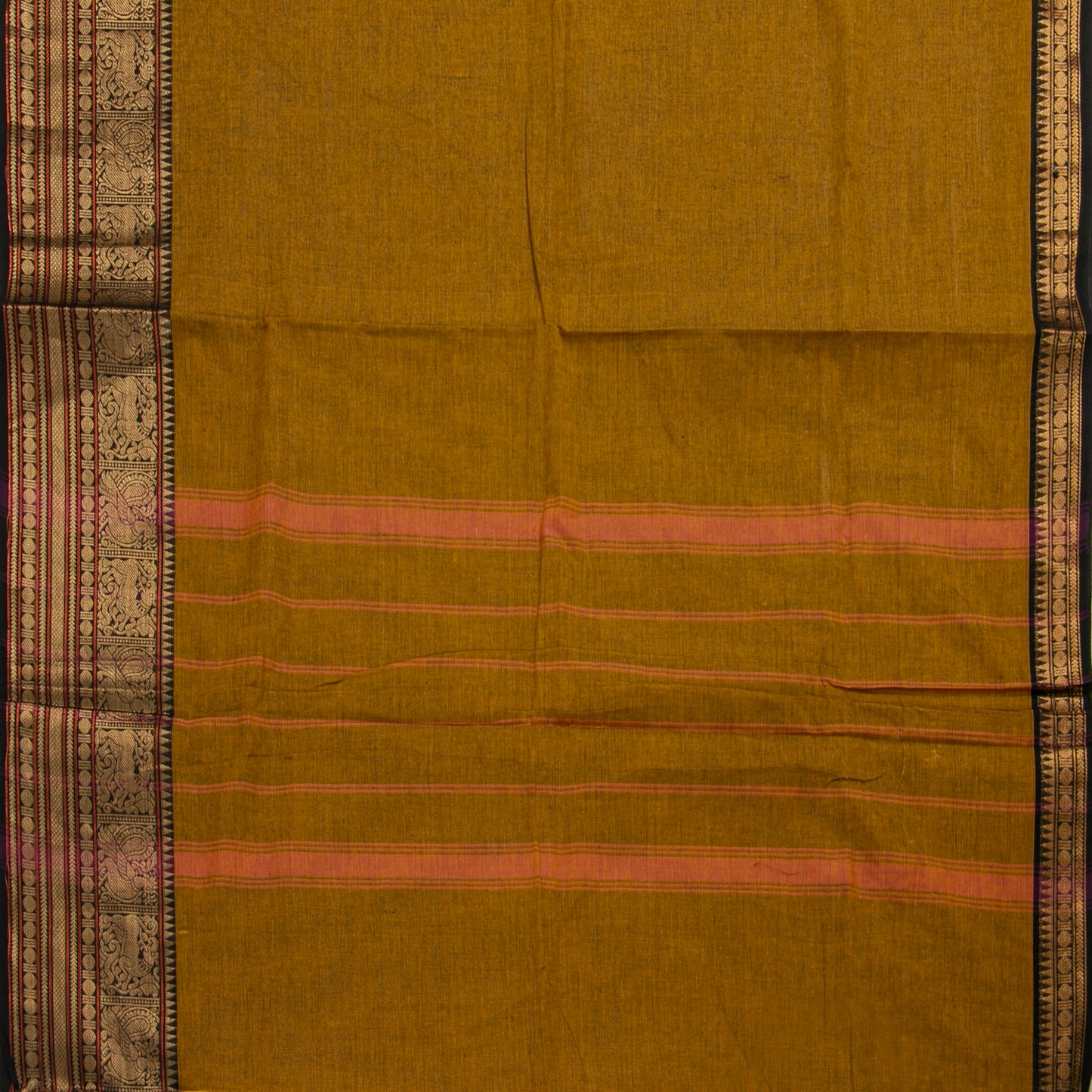 Mustard And Black Kanchi Cotton Saree For Festive Wear PV MM KC 715