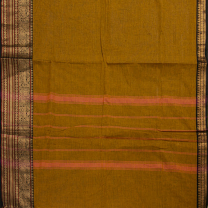 Mustard And Black Kanchi Cotton Saree For Festive Wear PV MM KC 715