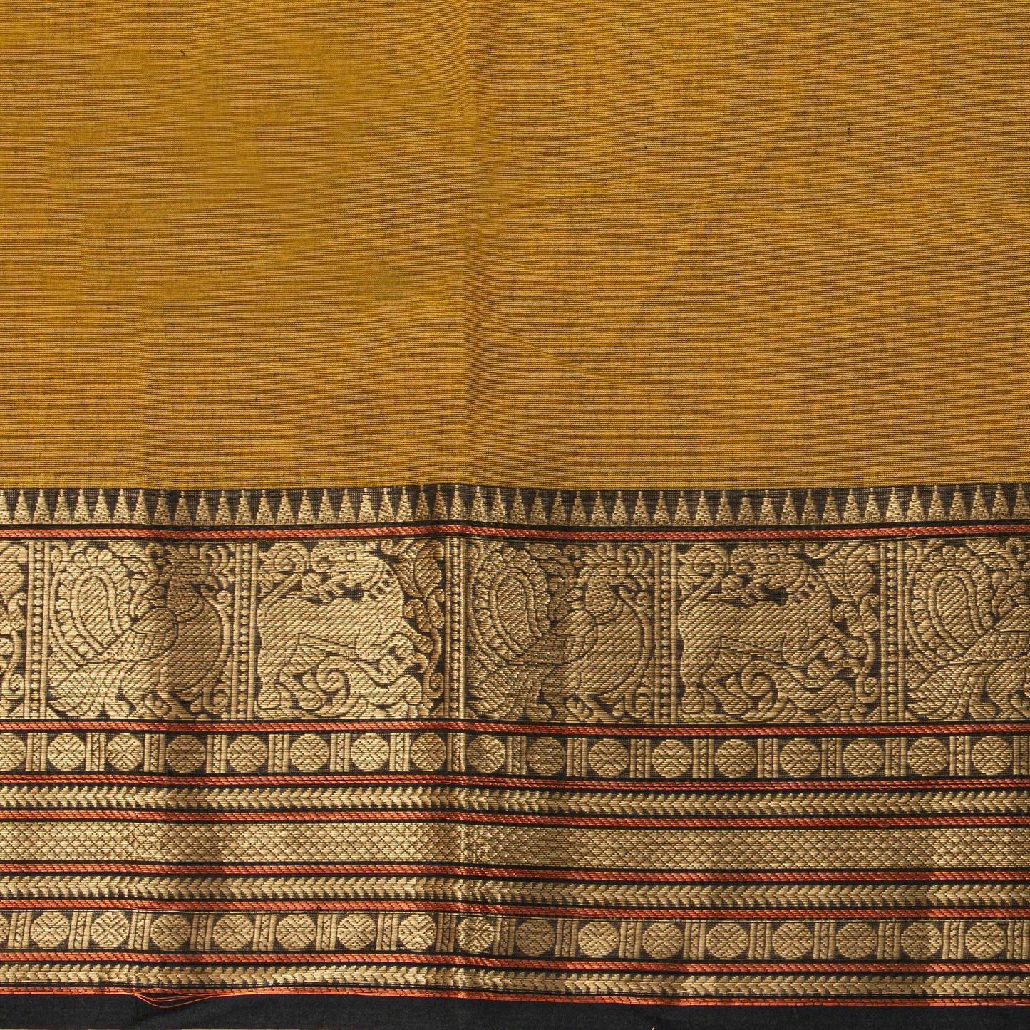 Mustard And Black Kanchi Cotton Saree For Festive Wear PV MM KC 715