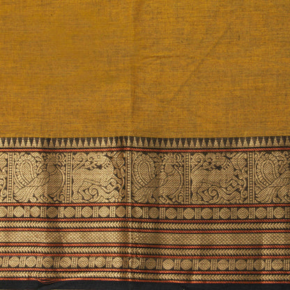 Mustard And Black Kanchi Cotton Saree For Festive Wear PV MM KC 715