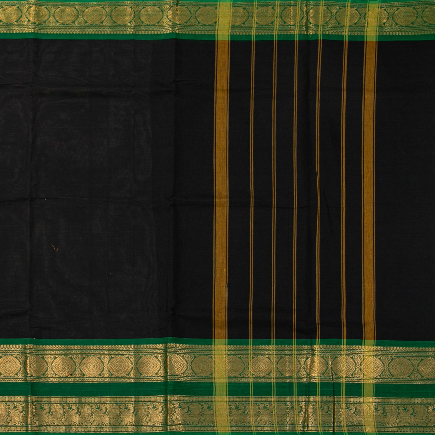 Black And Green Kanchi Cotton Saree For Festive Wear PV MM KC 701