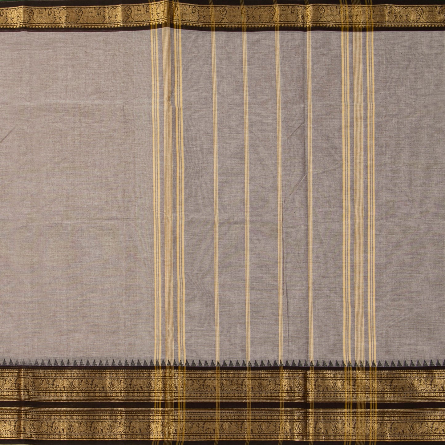Fawn And Black Kanchi Cotton Saree For Festive Wear PV MM KC 699