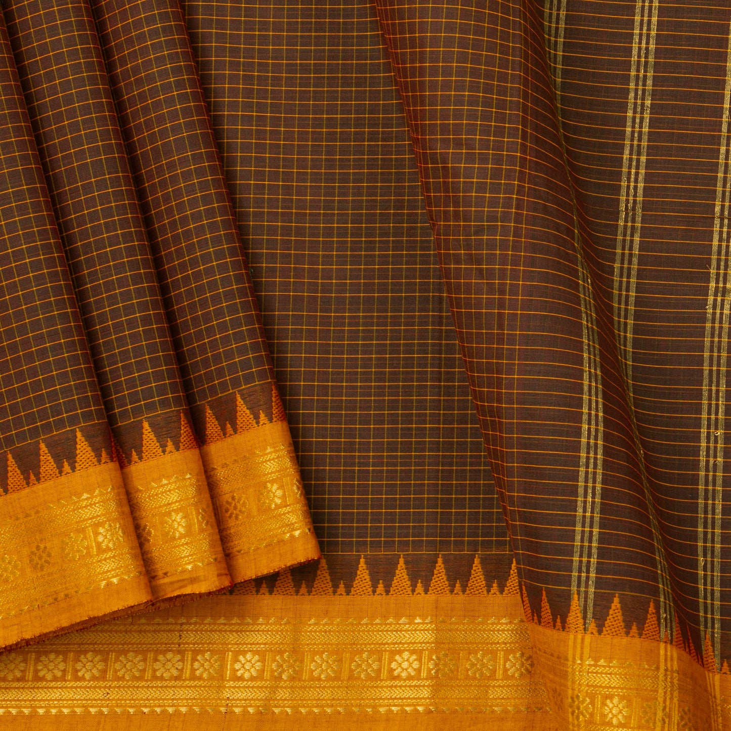 Brown And Orange Kanchi Cotton Saree For Festive Wear PV MM KC 348