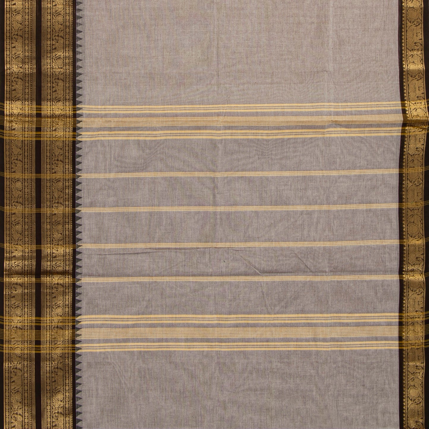 Fawn And Black Kanchi Cotton Saree For Festive Wear PV MM KC 699