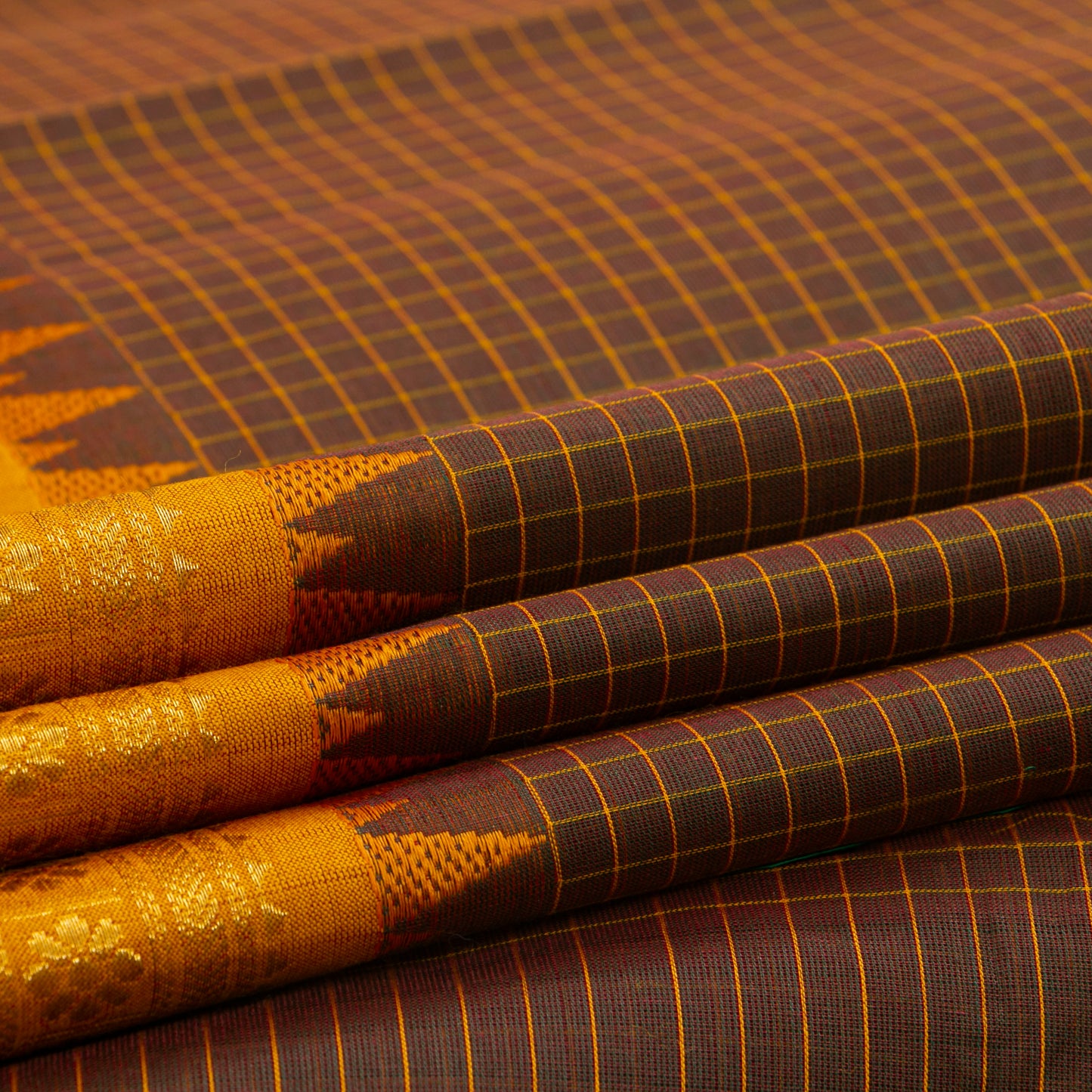 Brown And Orange Kanchi Cotton Saree For Festive Wear PV MM KC 348