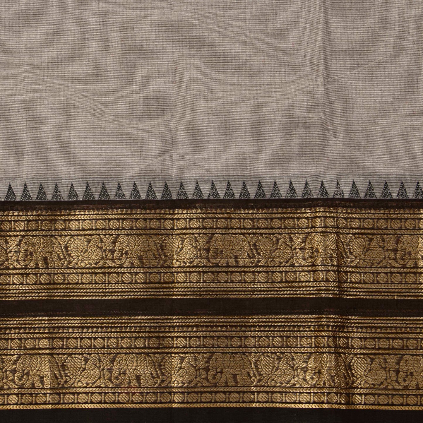 Fawn And Black Kanchi Cotton Saree For Festive Wear PV MM KC 699