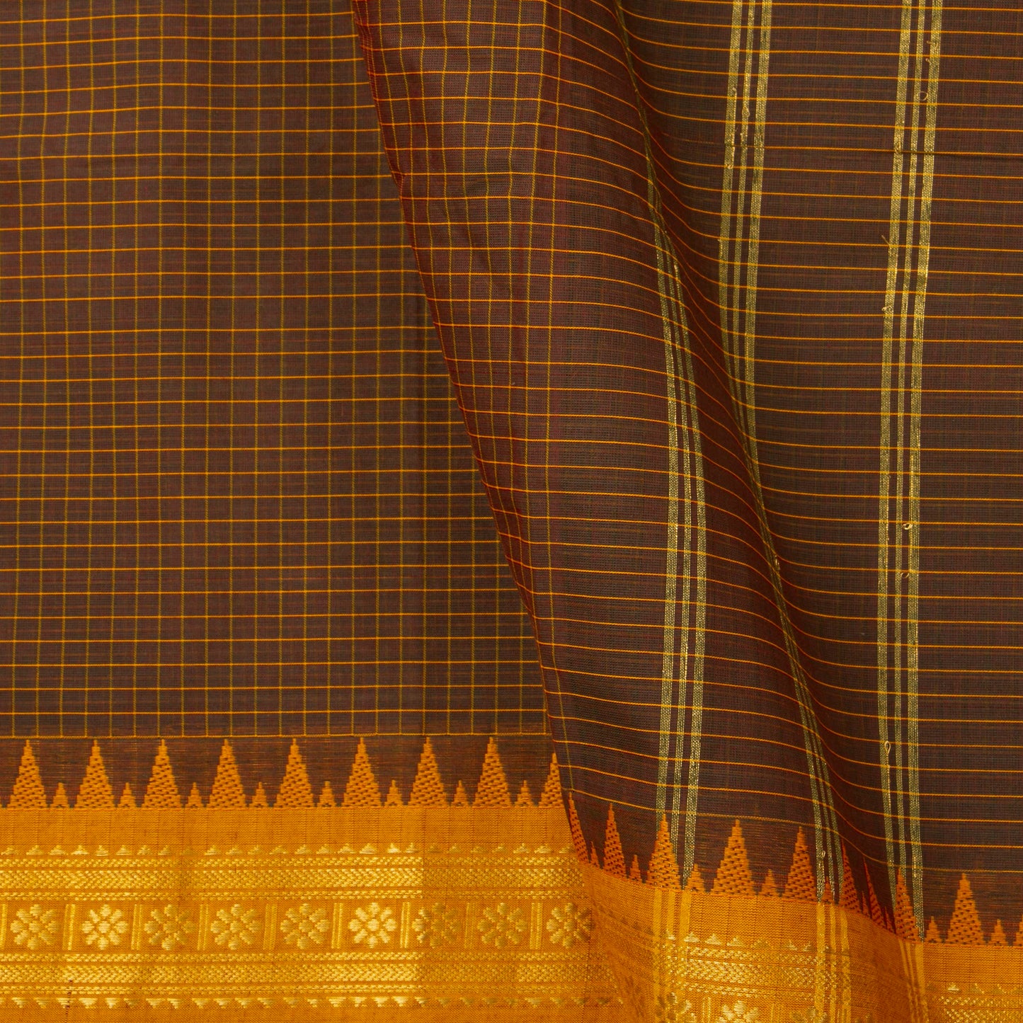 Brown And Orange Kanchi Cotton Saree For Festive Wear PV MM KC 348