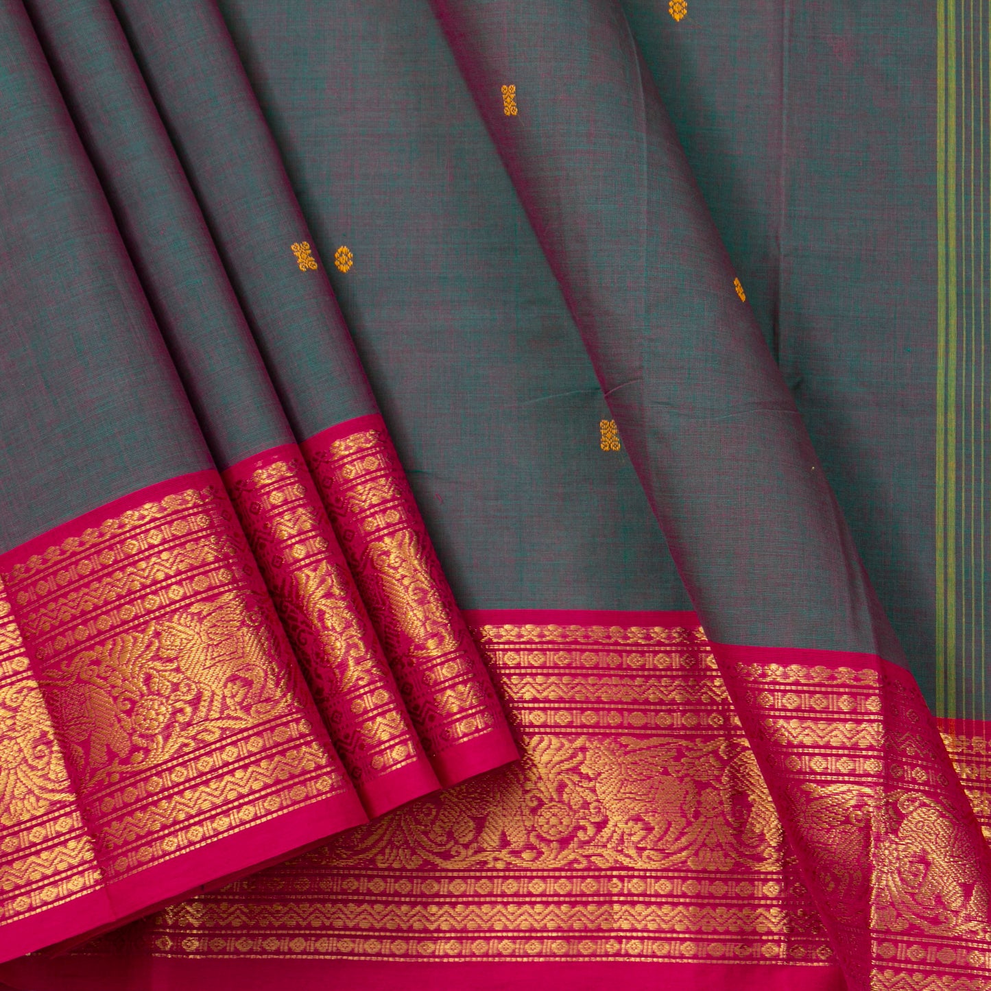 Grey And Pink Kanchi Cotton Saree For Festive Wear PV MM KC 766 - Cotton Saree - Panjavarnam PV MM KC 766