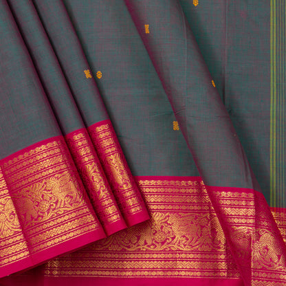 Grey And Pink Kanchi Cotton Saree For Festive Wear PV MM KC 766 - Cotton Saree - Panjavarnam PV MM KC 766