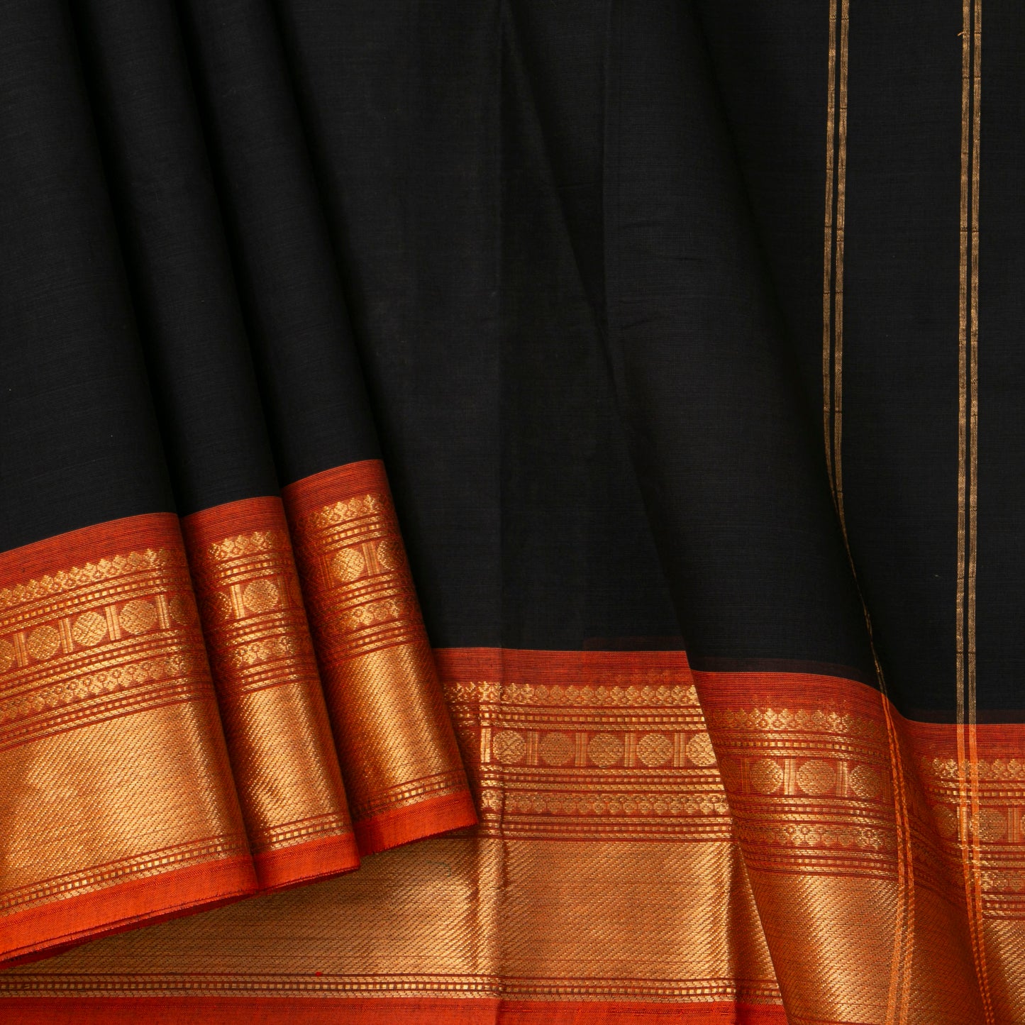 Black And Orange Kanchi Cotton Saree For Office Wear PV MM KC 316