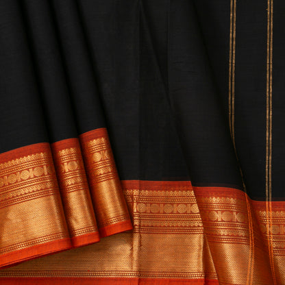 Black And Orange Kanchi Cotton Saree For Office Wear PV MM KC 316