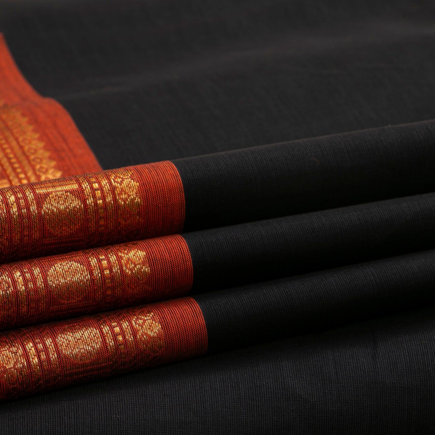 Black And Orange Kanchi Cotton Saree For Office Wear PV MM KC 316