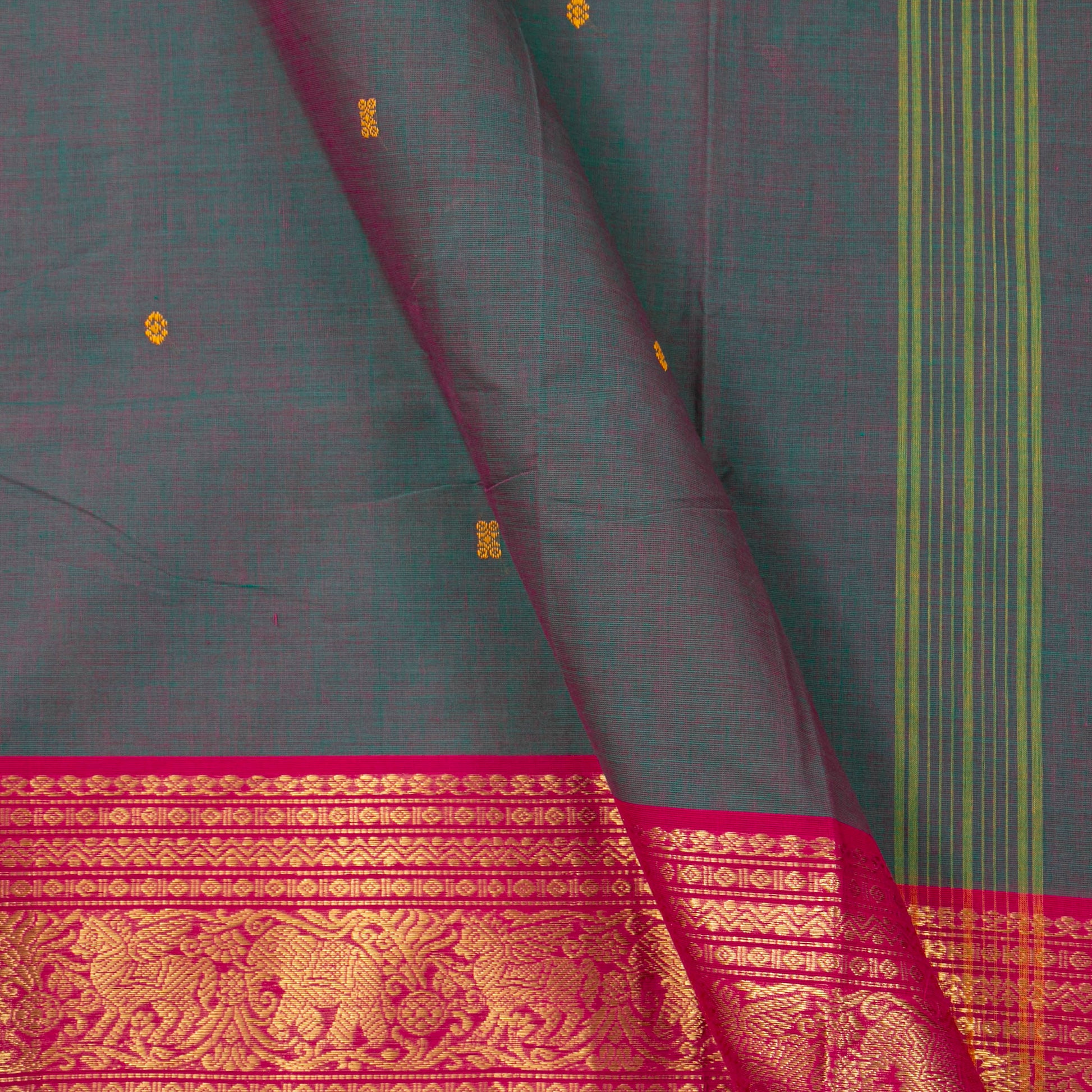Grey And Pink Kanchi Cotton Saree For Festive Wear PV MM KC 766 - Cotton Saree - Panjavarnam PV MM KC 766