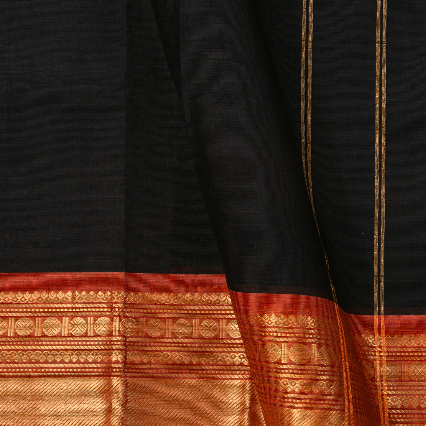 Black And Orange Kanchi Cotton Saree For Office Wear PV MM KC 316