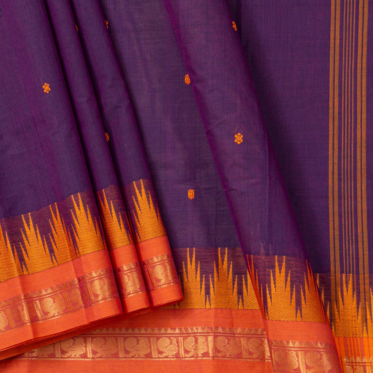 Purple Kanchi Cotton Saree Ganga Jamuna Border For Festive Wear PV MM KC 859