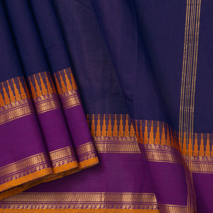 Navy Blue And Magenta Kanchi Cotton Saree For Festive Wear PV MM KC 356