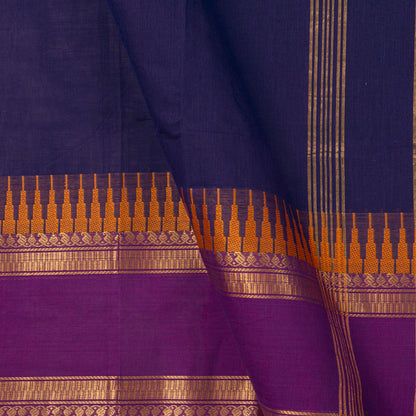 Navy Blue And Magenta Kanchi Cotton Saree For Festive Wear PV MM KC 356