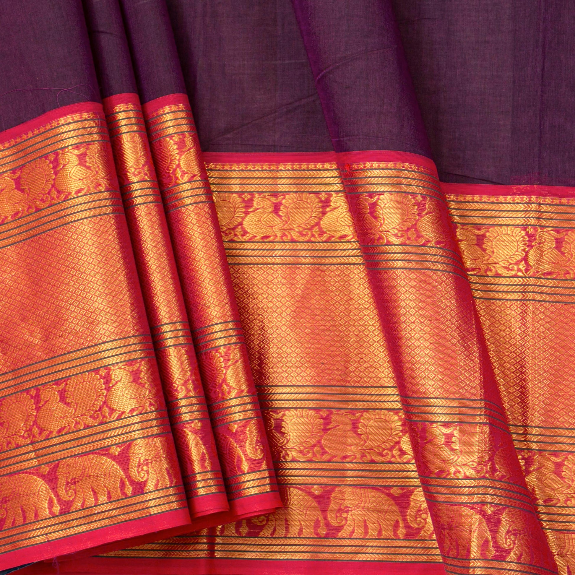 Purple And Pink Kanchi Cotton Saree For Festive Wear PV MM KC 705 - Cotton Saree - Panjavarnam PV MM KC 705