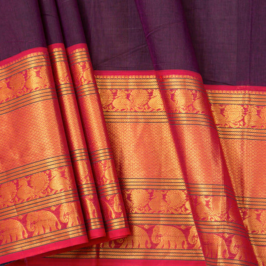 Purple And Pink Kanchi Cotton Saree For Festive Wear PV MM KC 705 - Cotton Saree - Panjavarnam PV MM KC 705