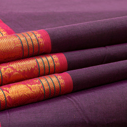 Purple And Pink Kanchi Cotton Saree For Festive Wear PV MM KC 705 - Cotton Saree - Panjavarnam PV MM KC 705