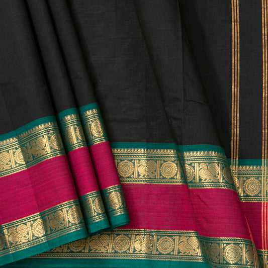 Black And Teal Kanchi Cotton Saree For Festive Wear PV MM KC 731 - Cotton Saree - Panjavarnam PV MM KC 731