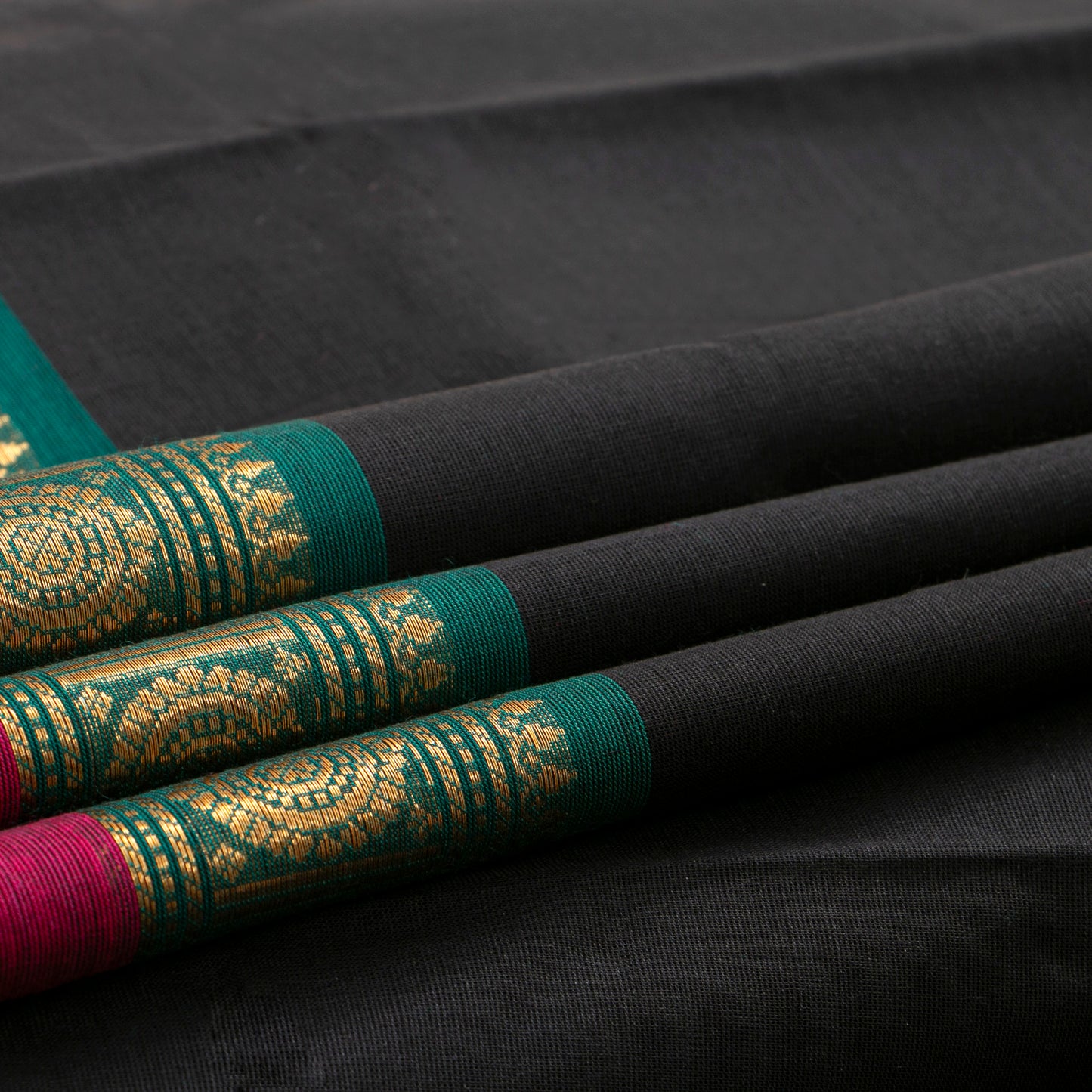 Black And Teal Kanchi Cotton Saree For Festive Wear PV MM KC 731 - Cotton Saree - Panjavarnam PV MM KC 731