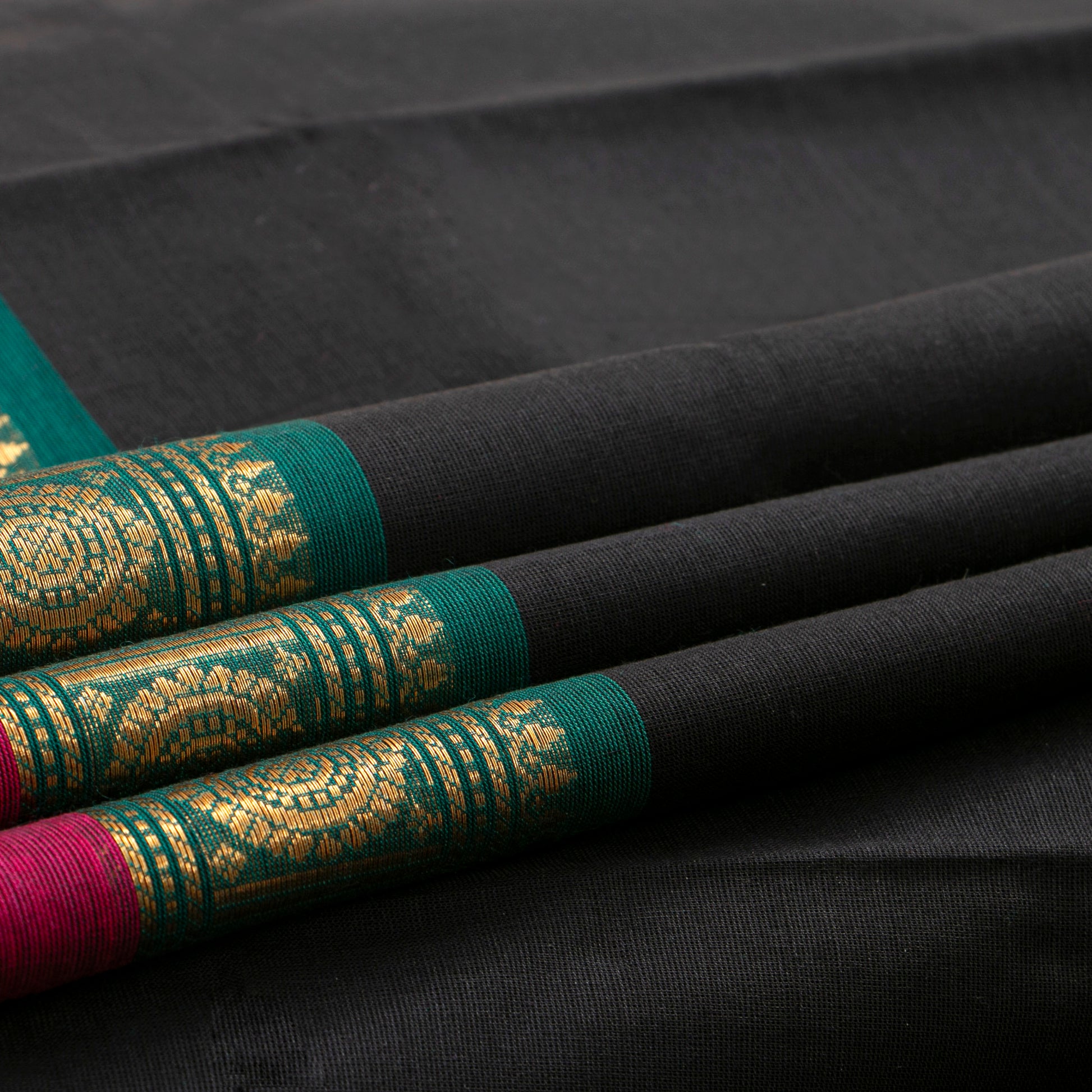 Black And Teal Kanchi Cotton Saree For Festive Wear PV MM KC 731 - Cotton Saree - Panjavarnam PV MM KC 731