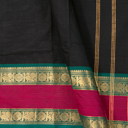 Black And Teal Kanchi Cotton Saree For Festive Wear PV MM KC 731 - Cotton Saree - Panjavarnam PV MM KC 731
