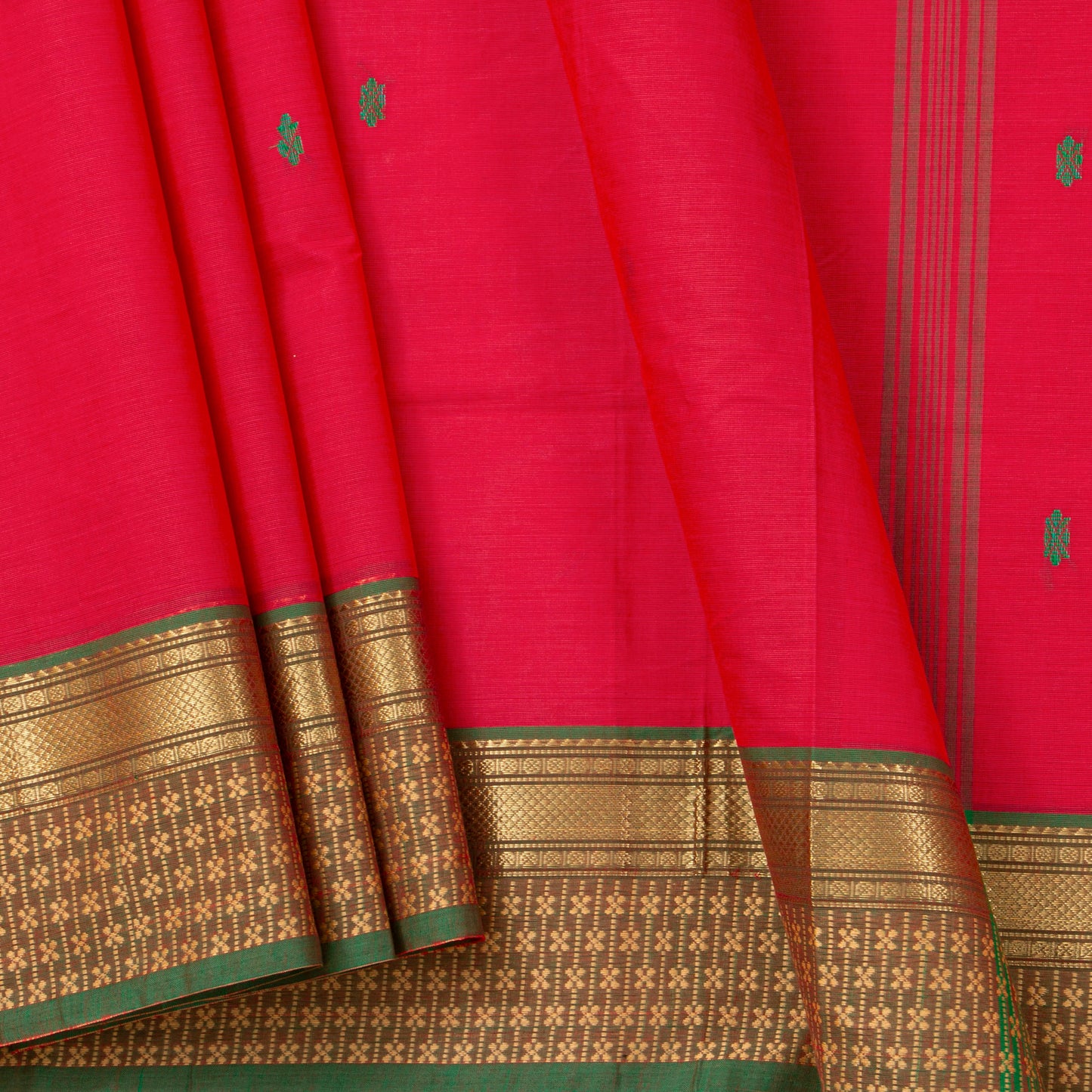 Pink And Green Kanchi Cotton Saree For Festive Wear PV MM KC 827 - Cotton Saree - Panjavarnam PV MM KC 827