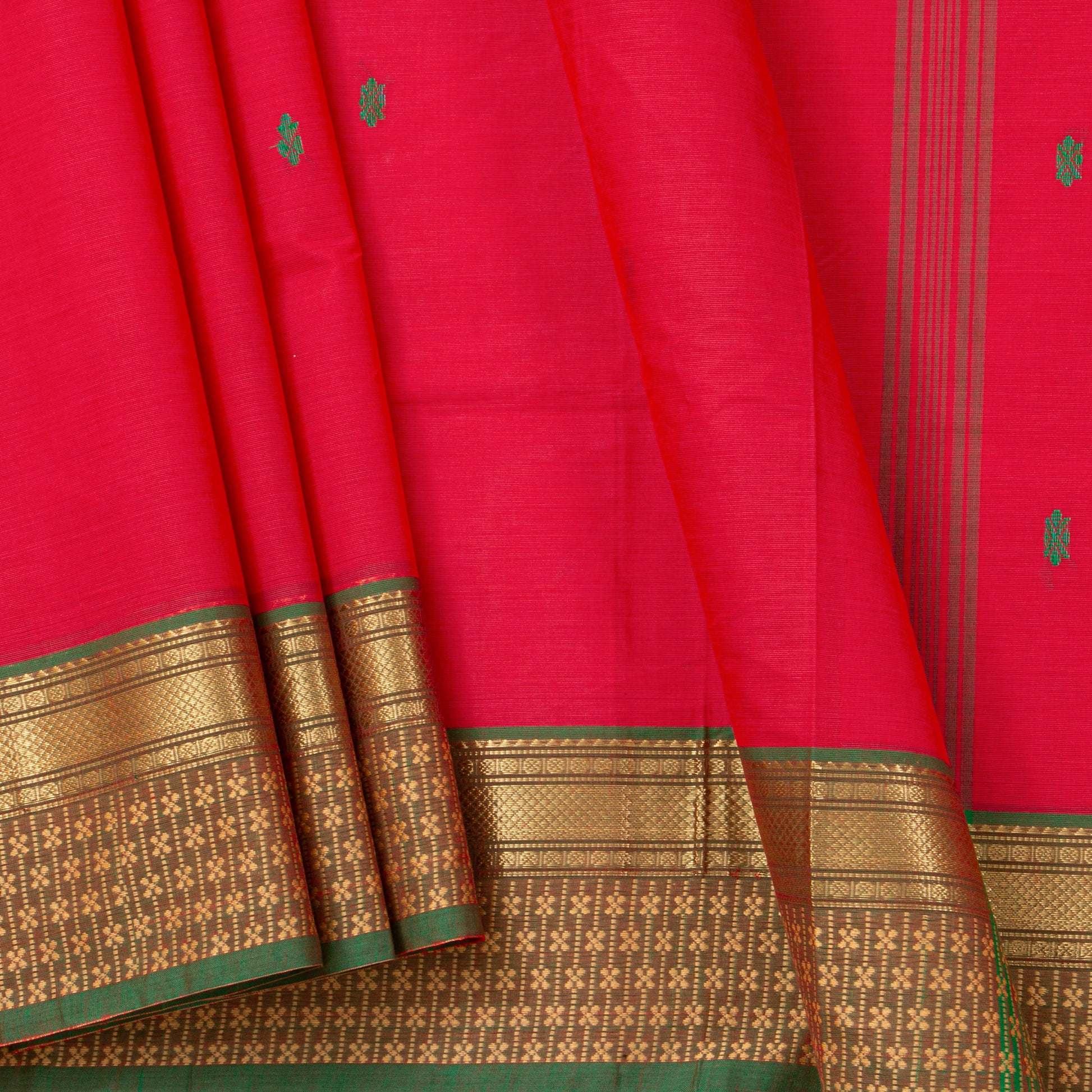 Pink And Green Kanchi Cotton Saree For Festive Wear PV MM KC 827 - Cotton Saree - Panjavarnam PV MM KC 827