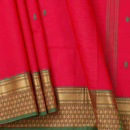 Pink And Green Kanchi Cotton Saree For Festive Wear PV MM KC 827 - Cotton Saree - Panjavarnam PV MM KC 827