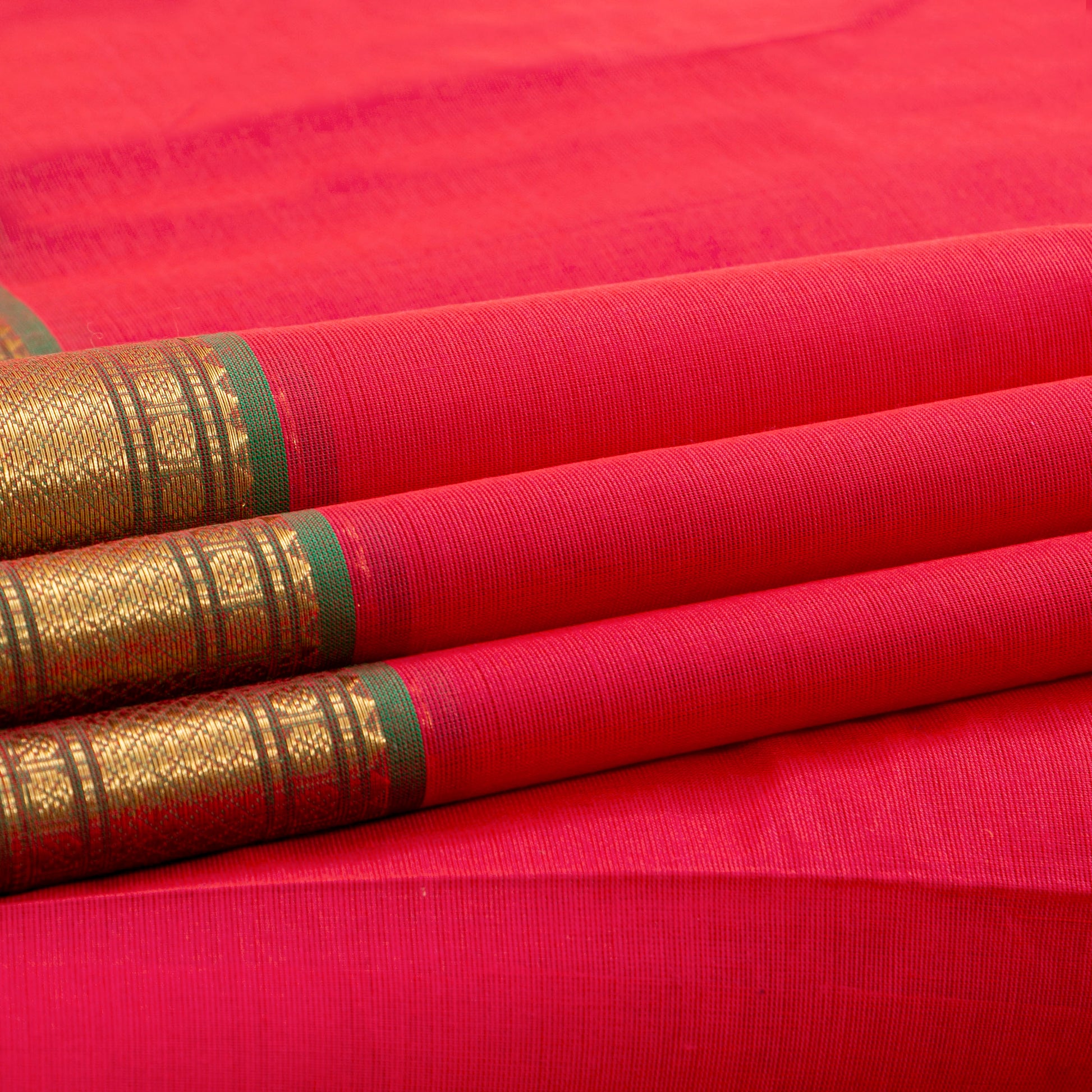 Pink And Green Kanchi Cotton Saree For Festive Wear PV MM KC 827 - Cotton Saree - Panjavarnam PV MM KC 827
