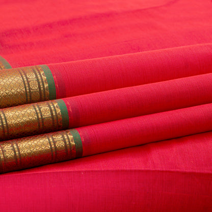 Pink And Green Kanchi Cotton Saree For Festive Wear PV MM KC 827 - Cotton Saree - Panjavarnam PV MM KC 827