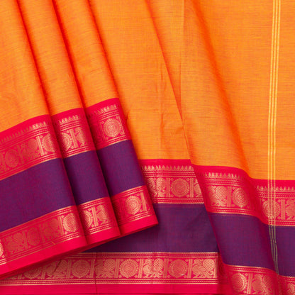Orange And Purple Kanchi Cotton Saree For Festive Wear PV MM KC 381 - Cotton Saree - Panjavarnam PV MM KC 381