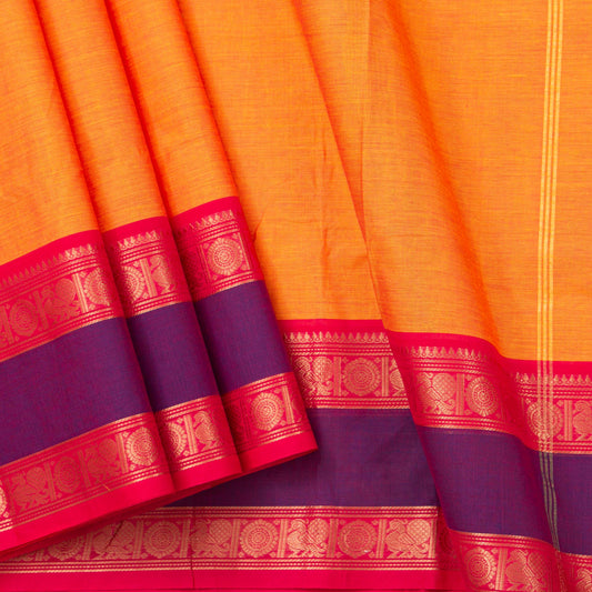 Orange And Purple Kanchi Cotton Saree For Festive Wear PV MM KC 381 - Cotton Saree - Panjavarnam PV MM KC 381