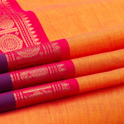 Orange And Purple Kanchi Cotton Saree For Festive Wear PV MM KC 381 - Cotton Saree - Panjavarnam PV MM KC 381