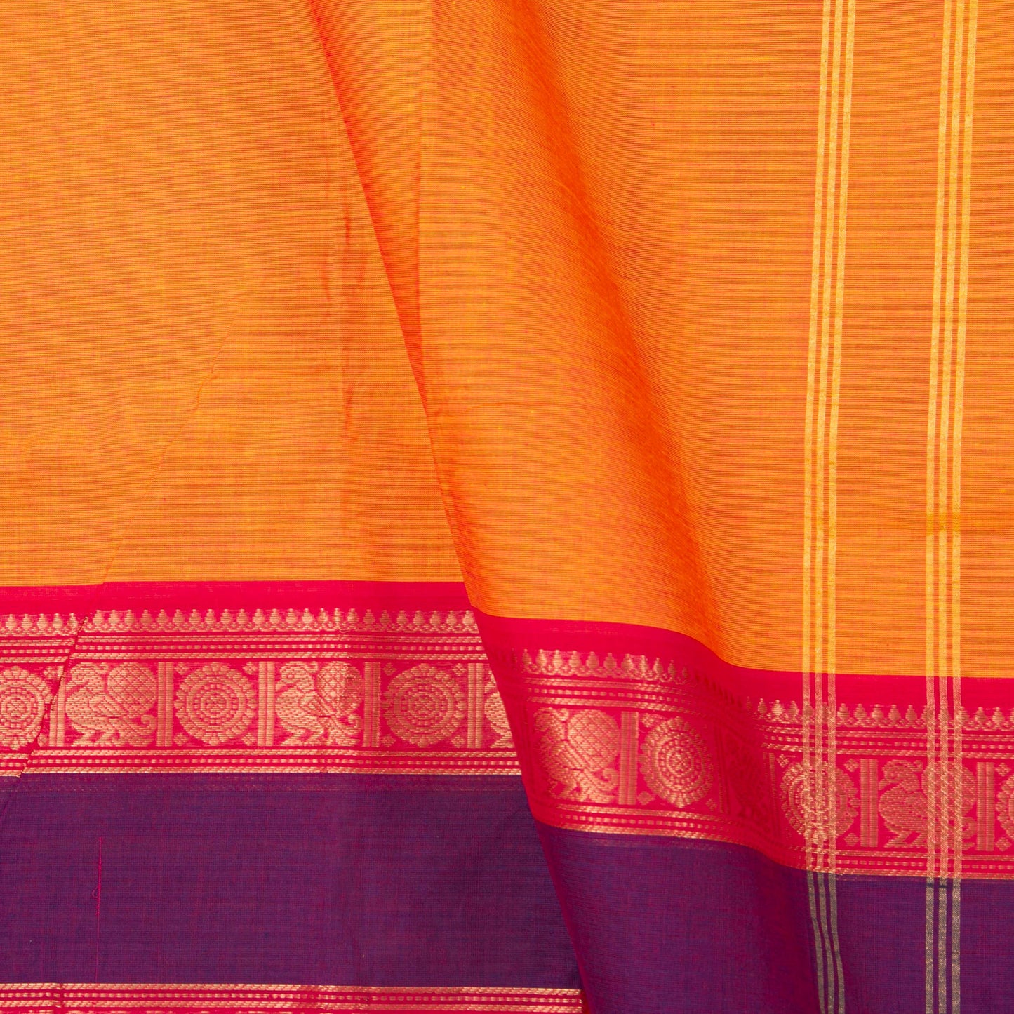Orange And Purple Kanchi Cotton Saree For Festive Wear PV MM KC 381 - Cotton Saree - Panjavarnam PV MM KC 381