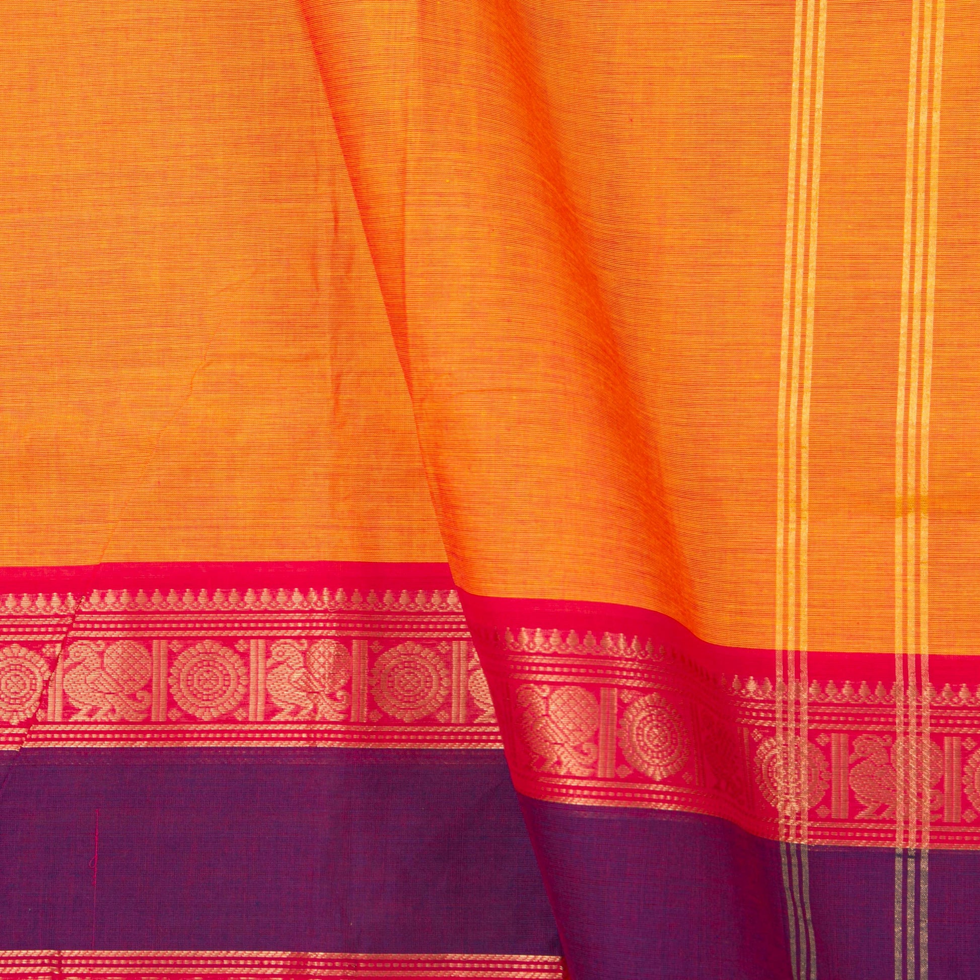 Orange And Purple Kanchi Cotton Saree For Festive Wear PV MM KC 381 - Cotton Saree - Panjavarnam PV MM KC 381