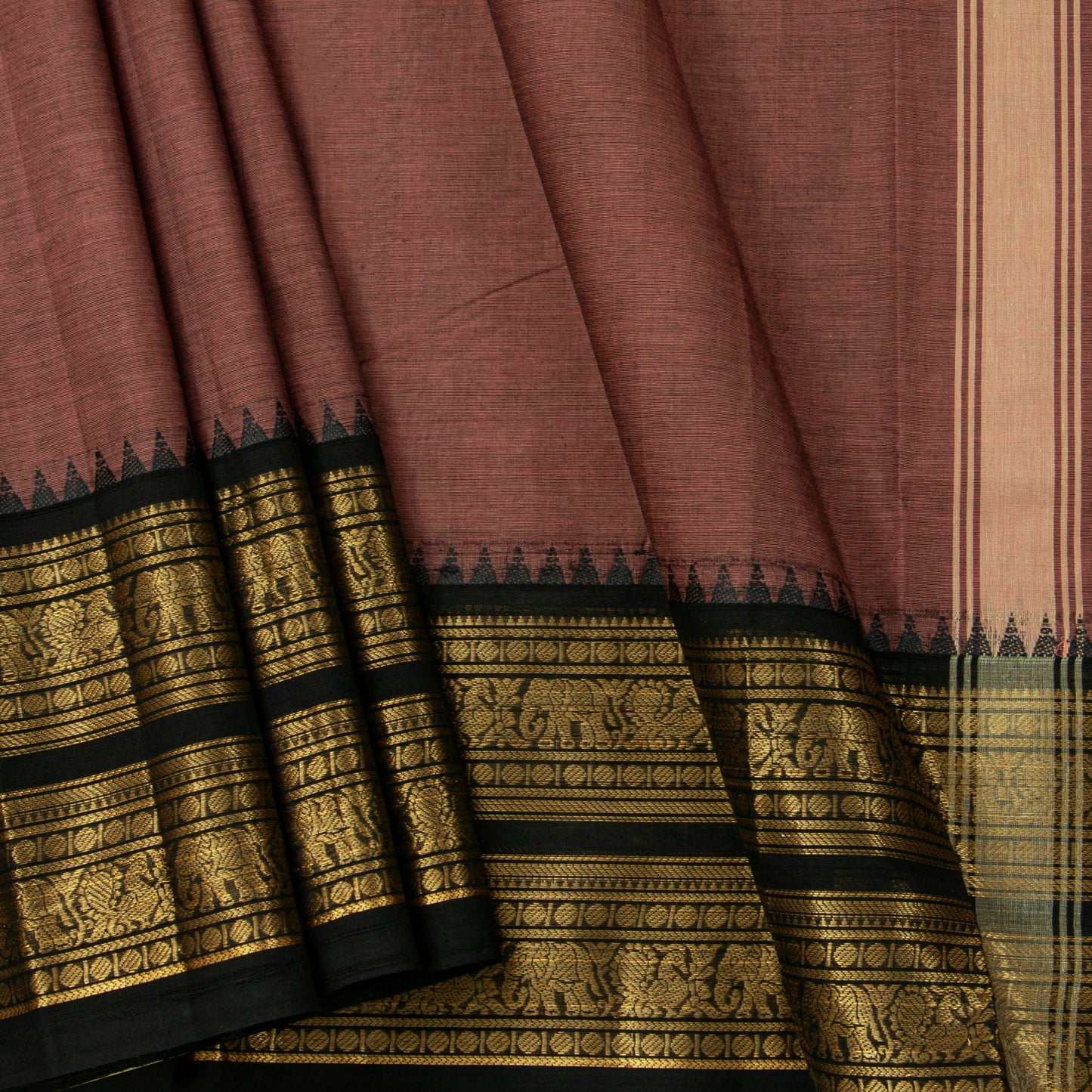 Gheva And Black Kanchi Cotton Saree For Festive Wear PV MM KC 732 - Cotton Saree - Panjavarnam PV MM KC 732