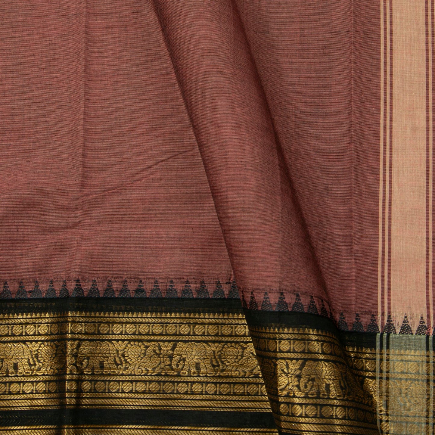 Gheva And Black Kanchi Cotton Saree For Festive Wear PV MM KC 732 - Cotton Saree - Panjavarnam PV MM KC 732