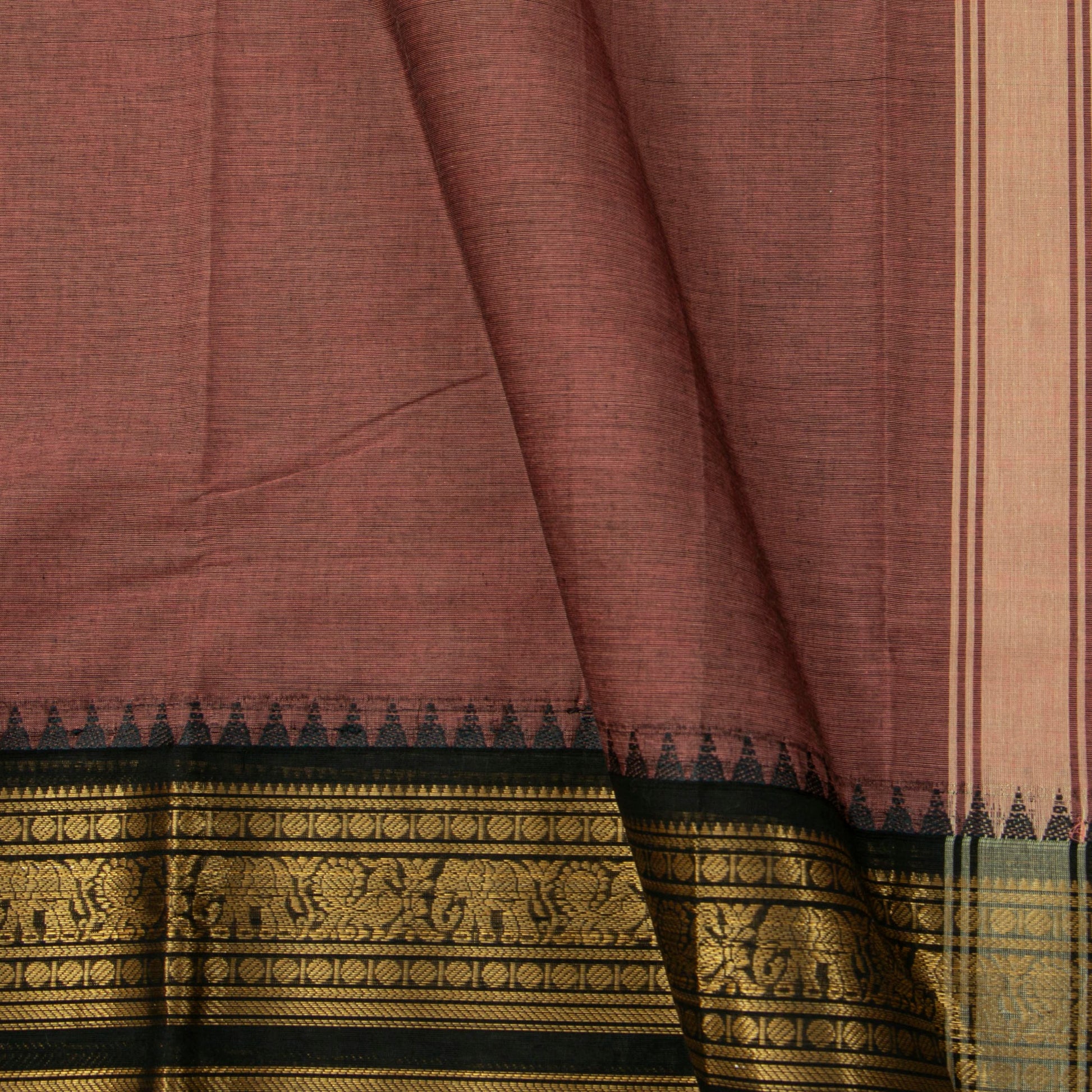 Gheva And Black Kanchi Cotton Saree For Festive Wear PV MM KC 732 - Cotton Saree - Panjavarnam PV MM KC 732