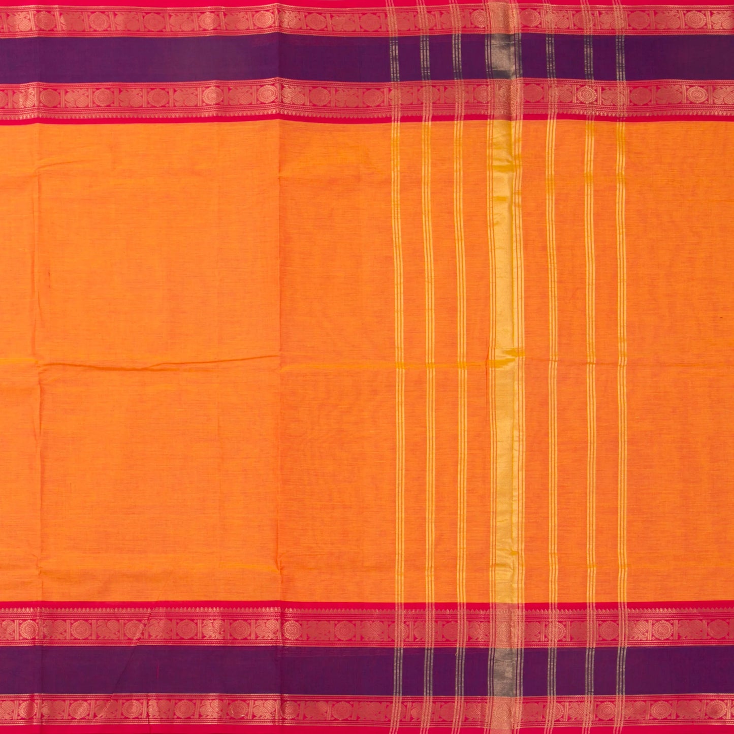 Orange And Purple Kanchi Cotton Saree For Festive Wear PV MM KC 381 - Cotton Saree - Panjavarnam PV MM KC 381