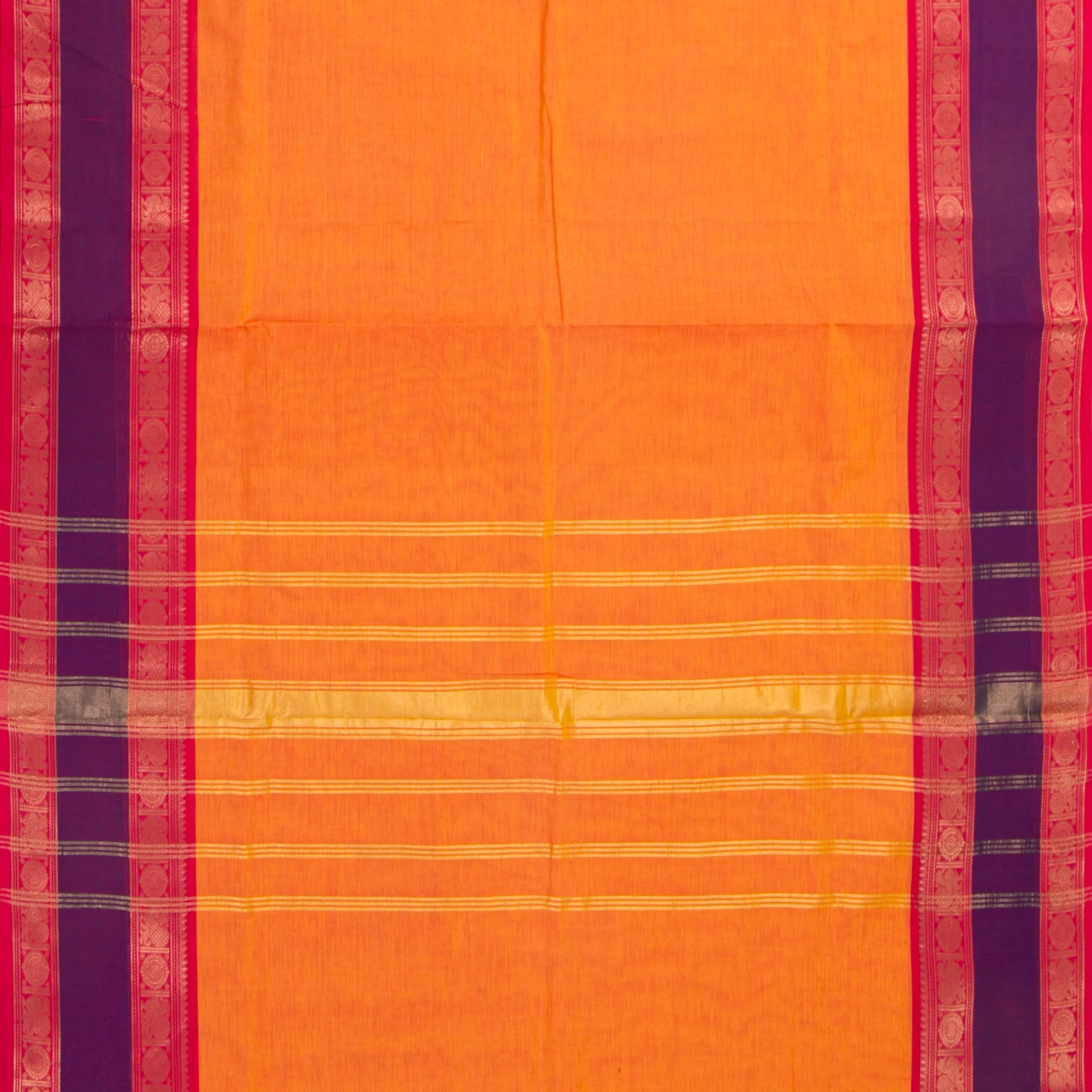 Orange And Purple Kanchi Cotton Saree For Festive Wear PV MM KC 381 - Cotton Saree - Panjavarnam PV MM KC 381