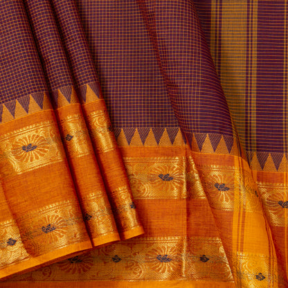 Maroon And Mustard Kanchi Cotton Saree PV MM KC 174